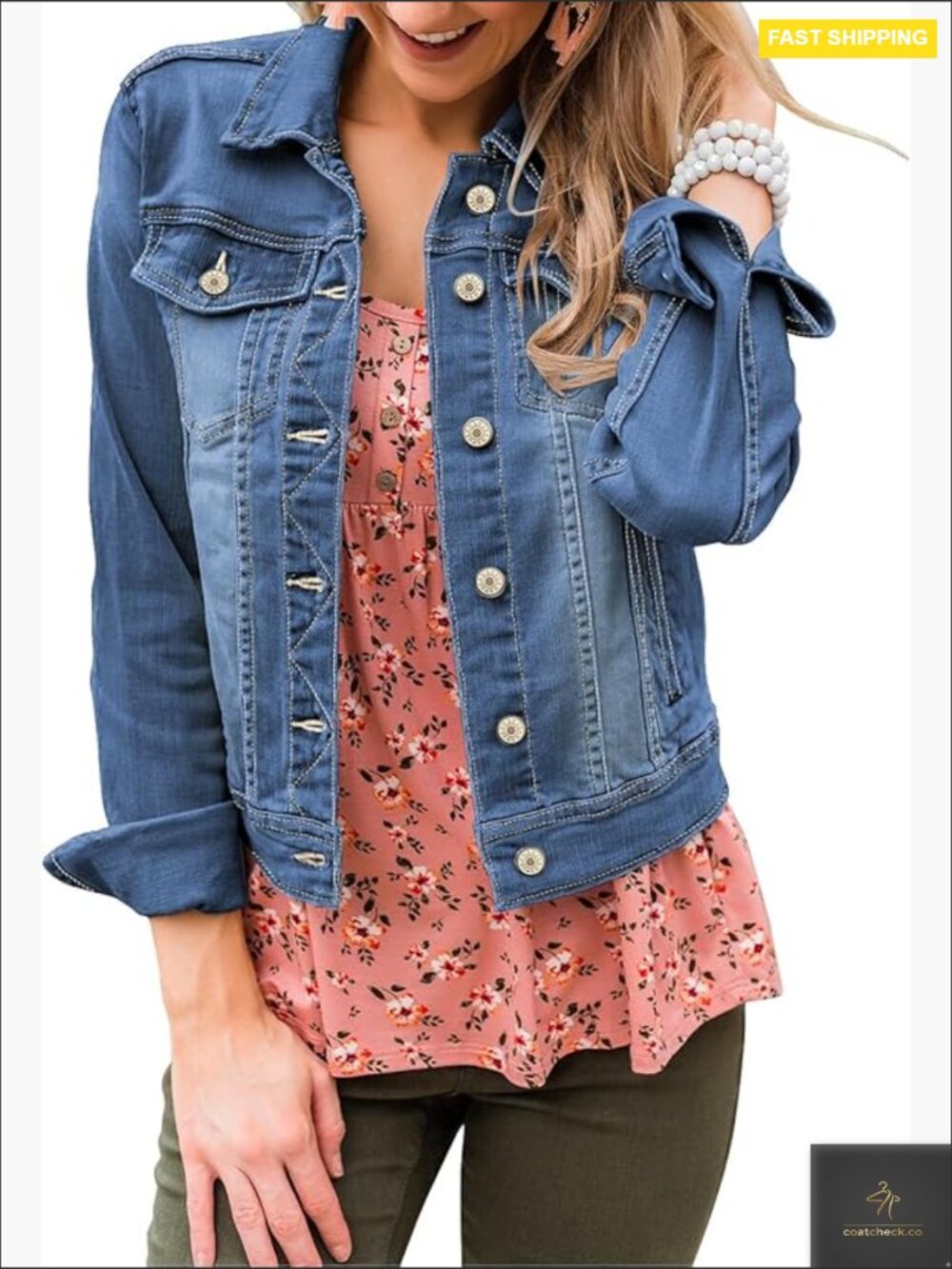 Classic Denim Trucker Jacket Fitted Long Sleeve Button Down Casual Chic